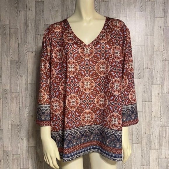 Maroon and Blue Blouse with 3/4 sleeve Plus Size 2X - Picture 1 of 4